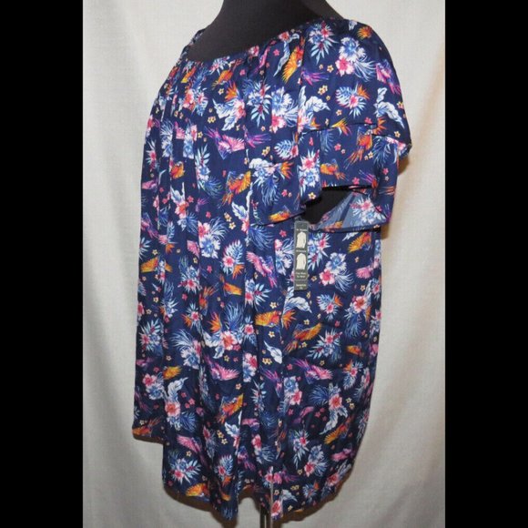 Terra & Sky navy floral print flutter sleeve peasant top,Plus size 2X(20W-22W) - Picture 5 of 7